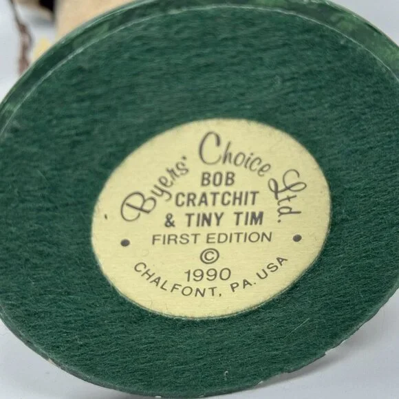 Byers Choice Bob Cratchit & Tiny Tim First Edition 1990 Green Brown Coats Beige - Picture 11 of 13